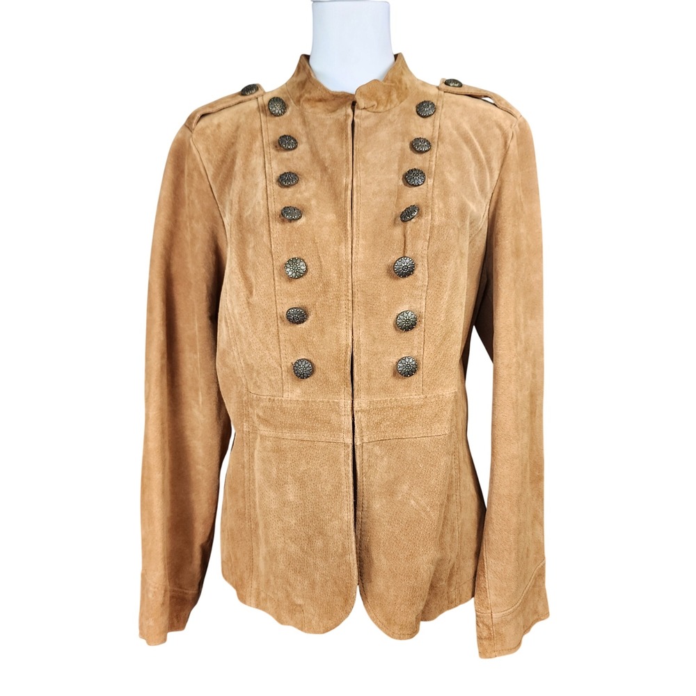 Prosper & Devine Suede Leather Military Jacket Blazer Womens Large Tan Western
